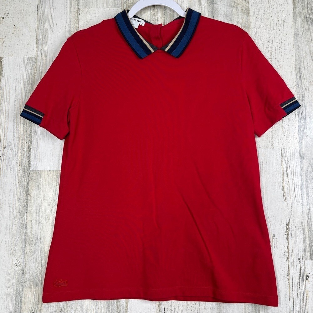 Lacoste Womens Shirt Size 42 US 10 Large Womens Red Polo Golf Performance Wear - Picture 1 of 11